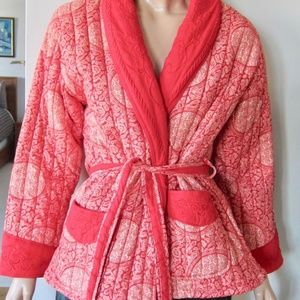 Gorgeous Quilted Red Floral Obi Cotton Wrap Jacket